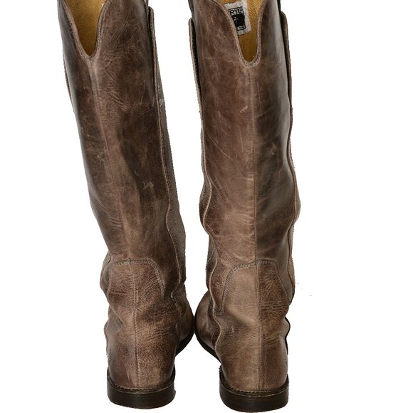 FRYE Distressed Brown/Gray Burnished Leather Tall Equestrian Boots Size 8 - Picture 5 of 11